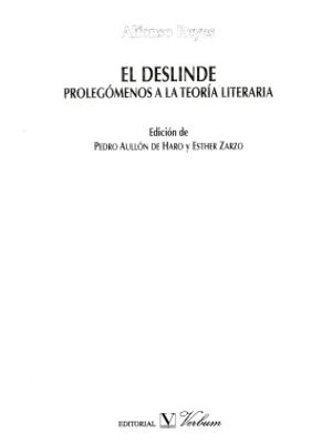 El Deslinde Prolegomenos A La Teoria Literaria